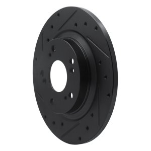 Honda S2000 Brake Rotor (1) - Rear Left - R1 Concepts - Drilled & Slotted - Black - `00-`09